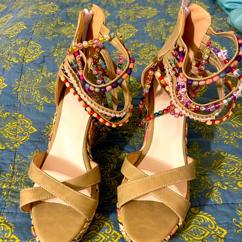 Brand new Sumner ankle sandals. Never worn. Multi colored beads Size 7.5